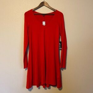 Express Holiday Red Long-Sleeved T-Shirt Dress